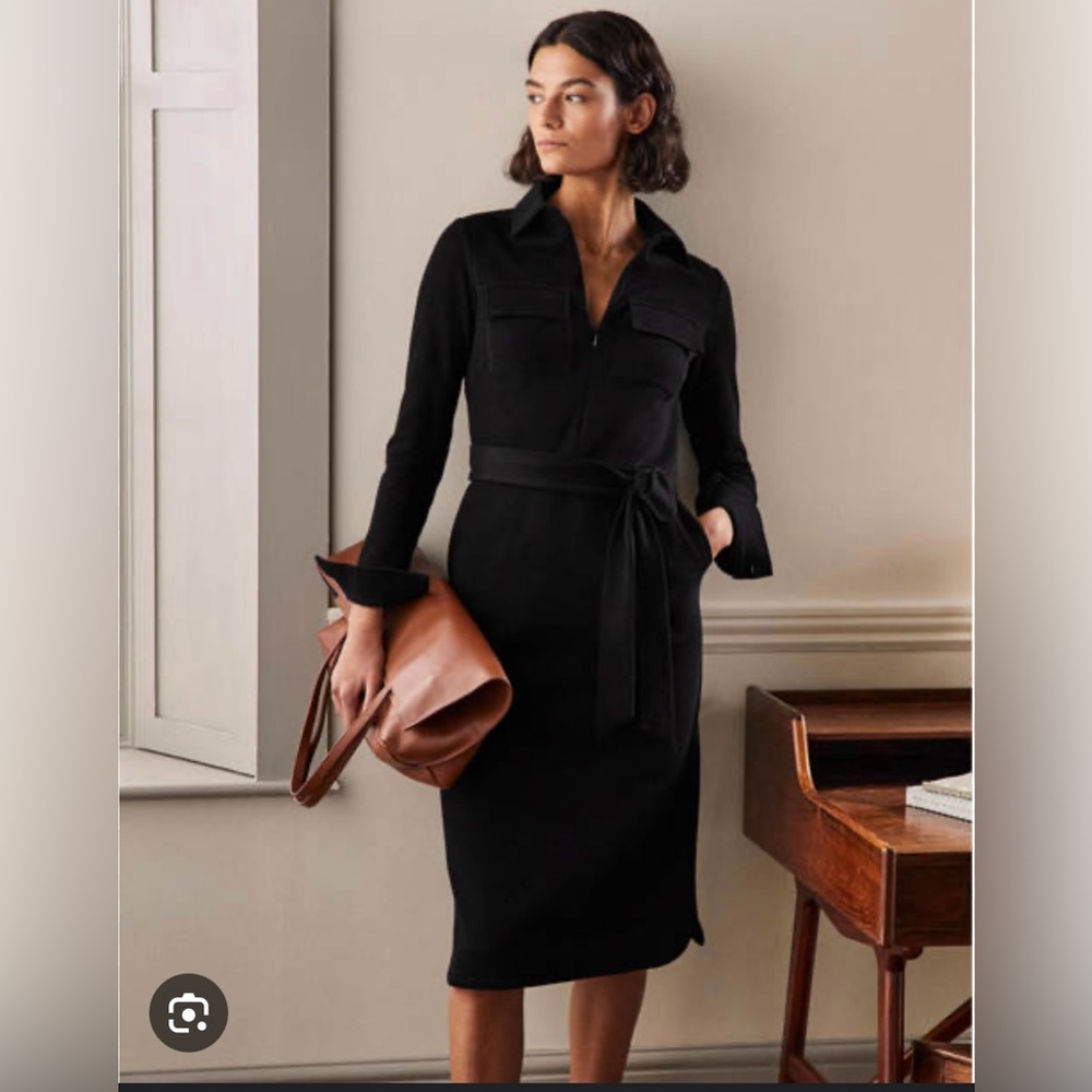 EUC Boden Ponte Midi Shirt Dress in Black